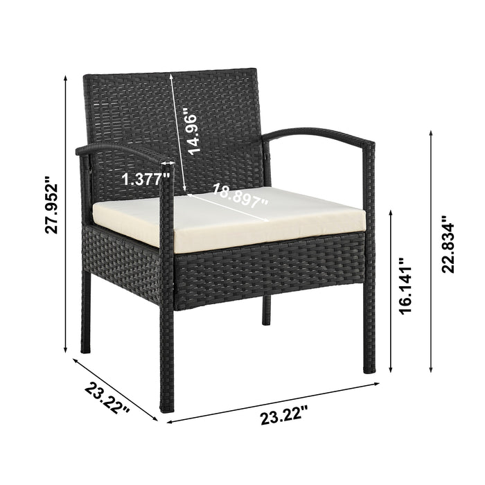 Manhattan Comfort Noli Steel Rattan 4-Piece Patio Conversation Set with Cushions - Cream