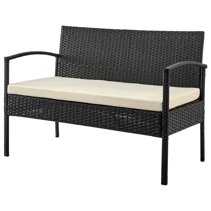 Manhattan Comfort Noli Steel Rattan 4-Piece Patio Conversation Set with Cushions - Cream