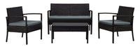 Manhattan Comfort Noli Steel Rattan 4-Piece Patio Conversation Set with Cushions - Grey