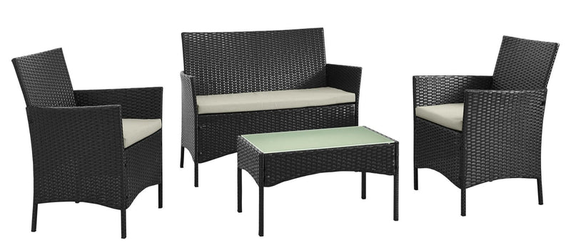Manhattan Comfort Imperia Steel Rattan 4-Piece Patio Conversation Set - Cream
