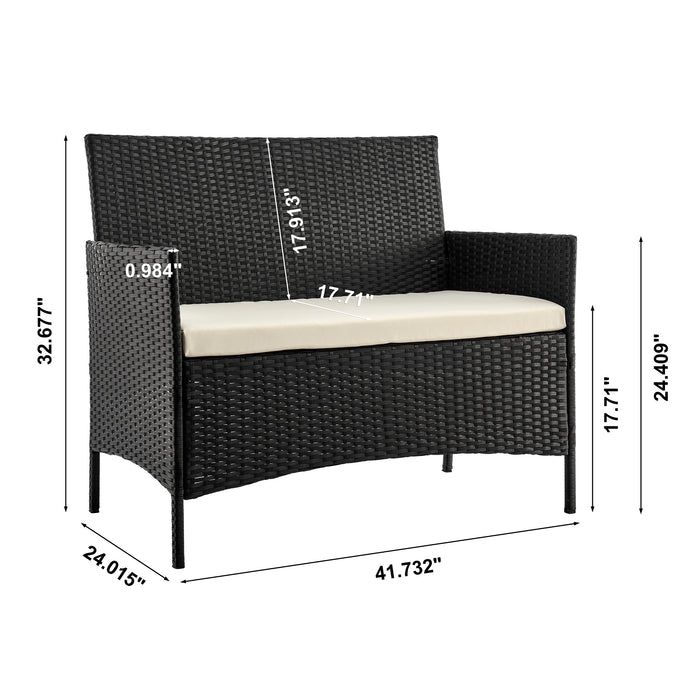 Manhattan Comfort Imperia Steel Rattan 4-Piece Patio Conversation Set - Cream