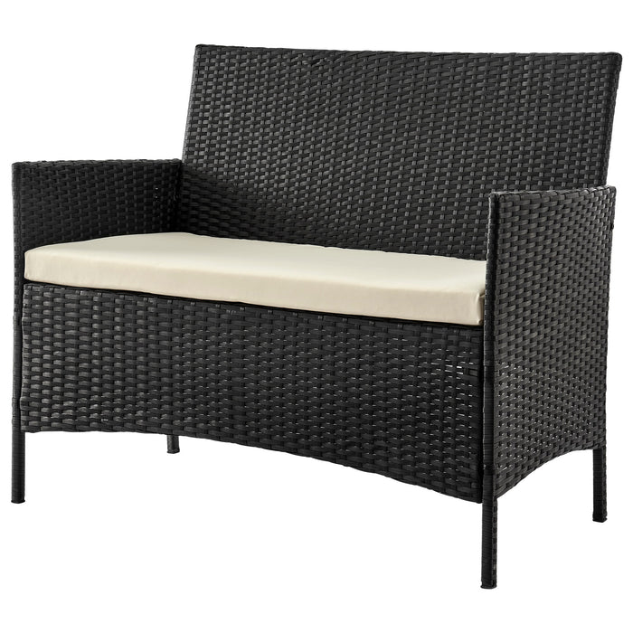 Manhattan Comfort Imperia Steel Rattan 4-Piece Patio Conversation Set - Cream