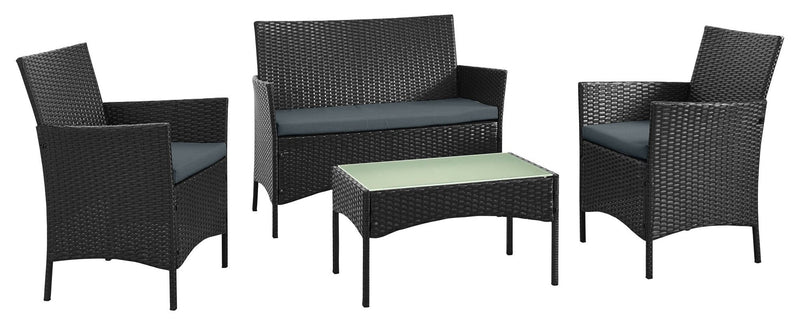 Manhattan Comfort Imperia Steel Rattan 4-Piece Patio Conversation Set with Cushions - Grey