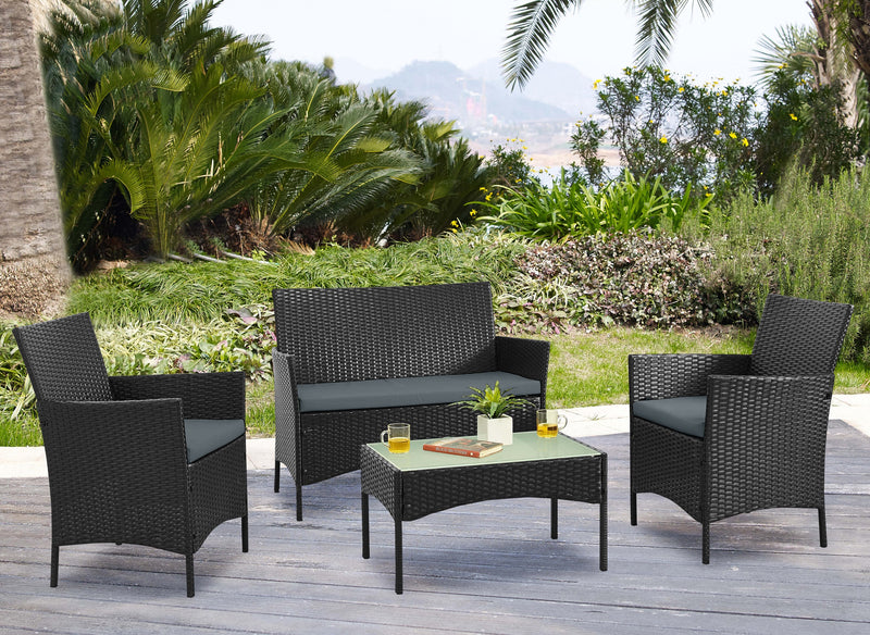 Manhattan Comfort Imperia Steel Rattan 4-Piece Patio Conversation Set with Cushions - Grey