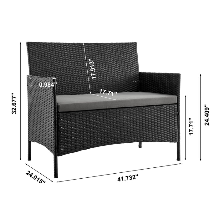 Manhattan Comfort Imperia Steel Rattan 4-Piece Patio Conversation Set with Cushions - Grey