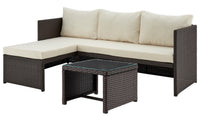 Manhattan Comfort Menton Steel Rattan 2-Piece Chair Lounge & 2-Seater with Coffee Table Patio Set - Cream
