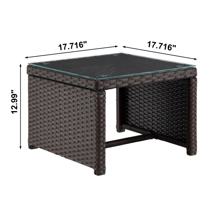 Manhattan Comfort Menton Steel Rattan 2-Piece Chair Lounge & 2-Seater with Coffee Table Patio Set - Cream