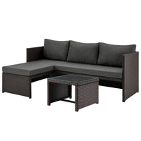 Manhattan Comfort Menton Steel Rattan 2-Piece Chair Lounge & 2-Seater with Coffee Table Patio Set - Grey