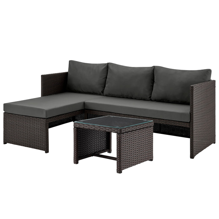 Manhattan Comfort Menton Steel Rattan 2-Piece Chair Lounge & 2-Seater with Coffee Table Patio Set - Grey