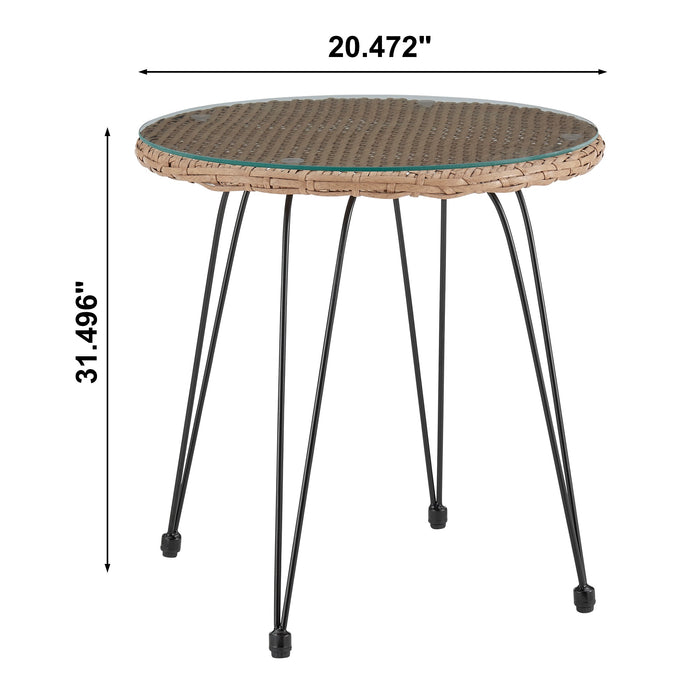 Manhattan Comfort Antibes 1.0 Steel Rattan 3-Piece Patio Conversation Set - Cream