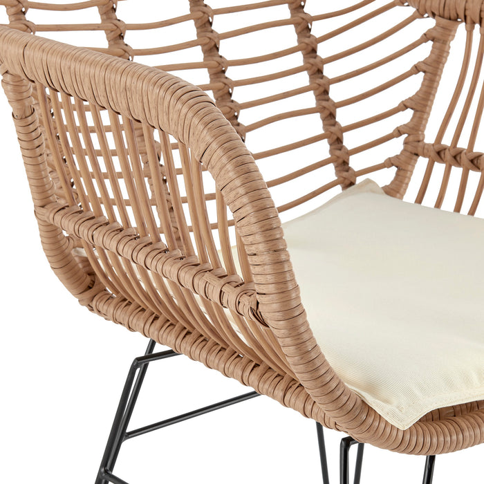 Manhattan Comfort Antibes 1.0 Steel Rattan 3-Piece Patio Conversation Set - Cream