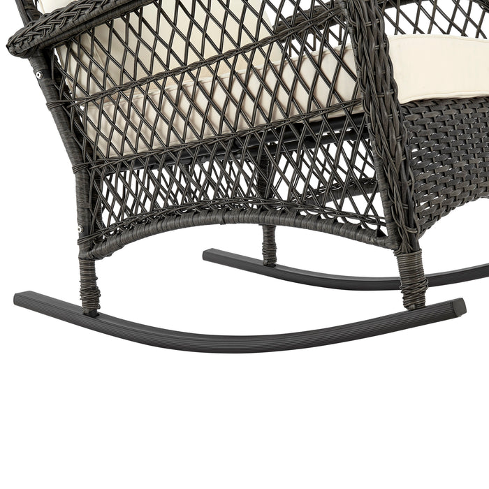 Manhattan Comfort Furttuo Steel Rattan Patio Outdoor Rocking Chair - Cream
