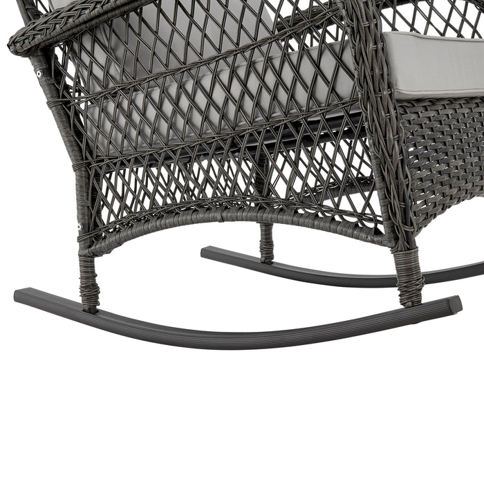 Manhattan Comfort Furttuo Steel Rattan Patio Outdoor Rocking Chair with Cushions - Grey