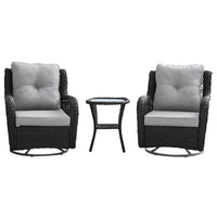 Manhattan Comfort Fruttuo Swivel Steel Rattan 3-Piece Patio Conversation Set - Grey