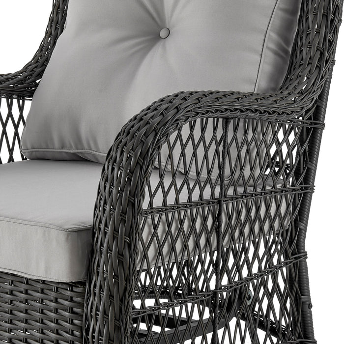 Manhattan Comfort Fruttuo Swivel Steel Rattan 3-Piece Patio Conversation Set - Grey