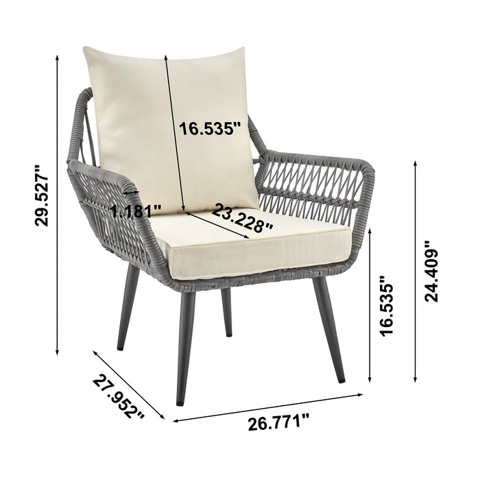 Manhattan Comfort Portofino Rope Wicker 4-Piece Patio Conversation Set with Cushions - Cream