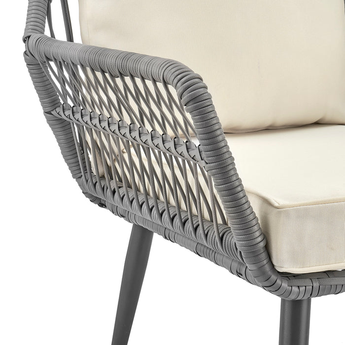 Manhattan Comfort Portofino Rope Wicker 4-Piece Patio Conversation Set with Cushions - Cream