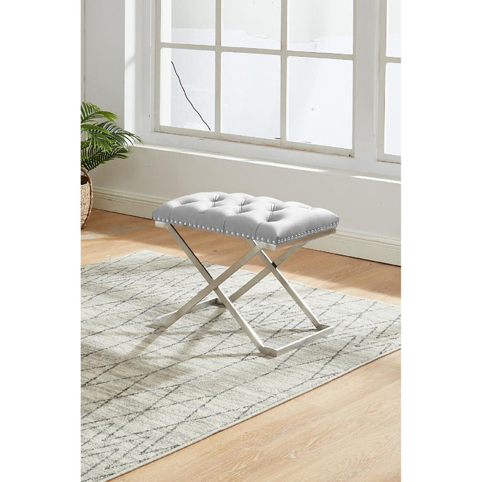 Imperial Tufted Ottoman with Silver Base Beige Benches