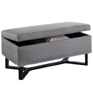 Emerson Fabric Studded Double Bench Ottoman Grey Benches