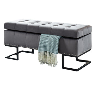 Imperial Tufted Double Ottoman with Studs and Black Base Grey Benches