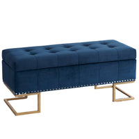 Imperial Tufted Double Ottoman with Studs and Gold Base Navy Benches