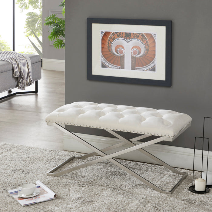 Imperial Tufted Double Bench with Silver Base Beige Benches
