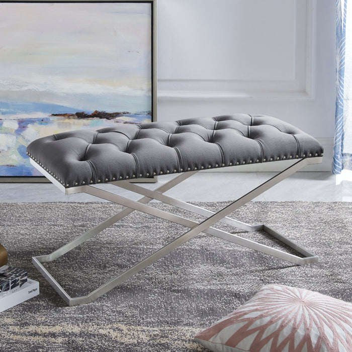Imperial Tufted Double Bench with Silver Base Grey Benches