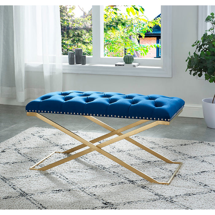 Imperial Tufted Double Bench with Silver Base Navy Blue Benches