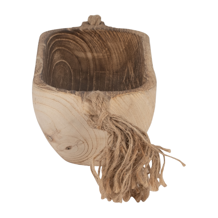 15” Boho Wood Tray with Tassels – Brown