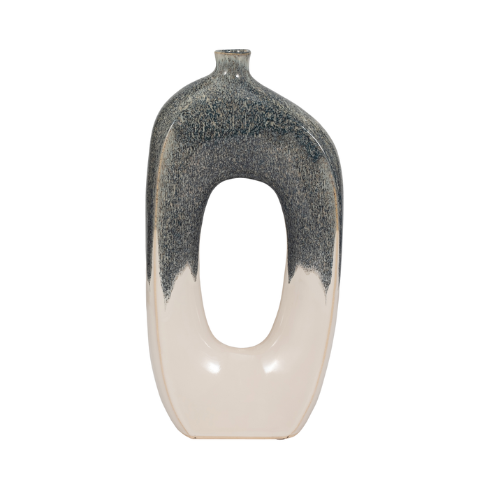16” Ceramic Open Cut Out Vase – Ivory and Blue 