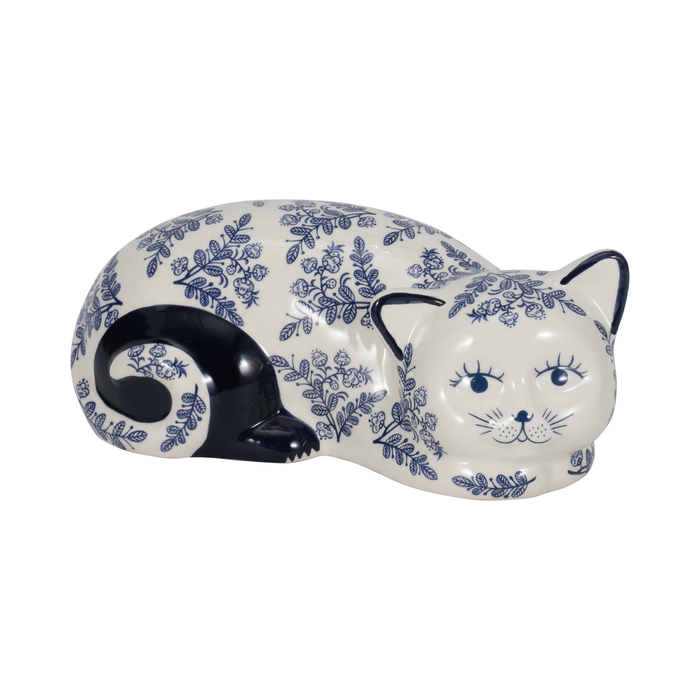 4” Ceramic Sleeping Chinoiserie Cat – Blue 