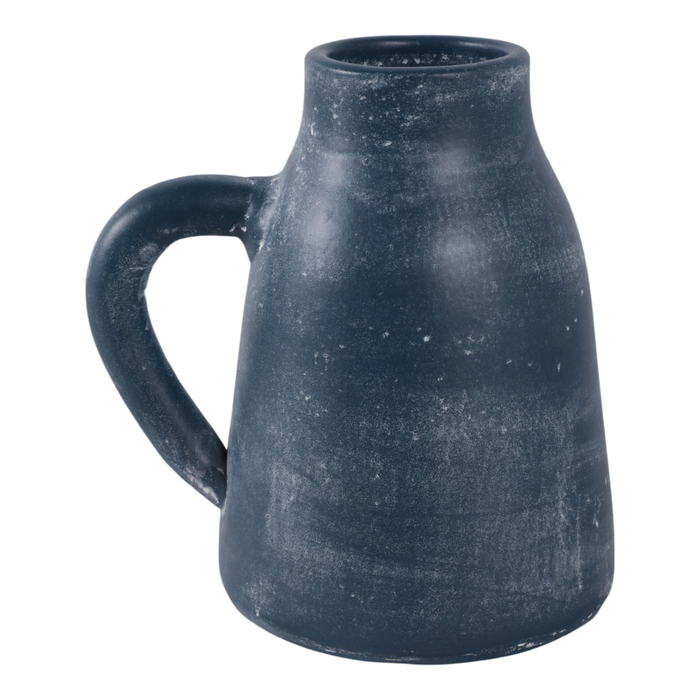 8.75” Terracotta Vase with Handle – Blue 