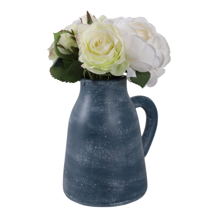 8.75” Terracotta Vase with Handle – Blue 