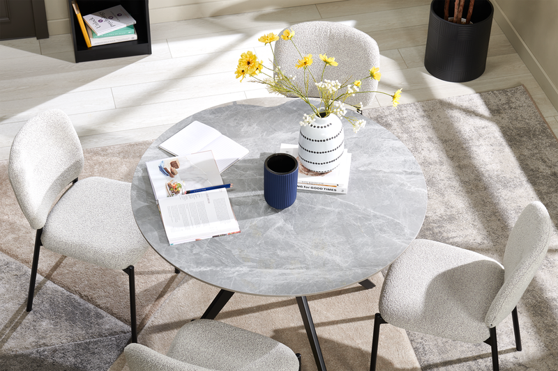 Luka Dining Chair with Boucle Fabric, Metal - Beige 