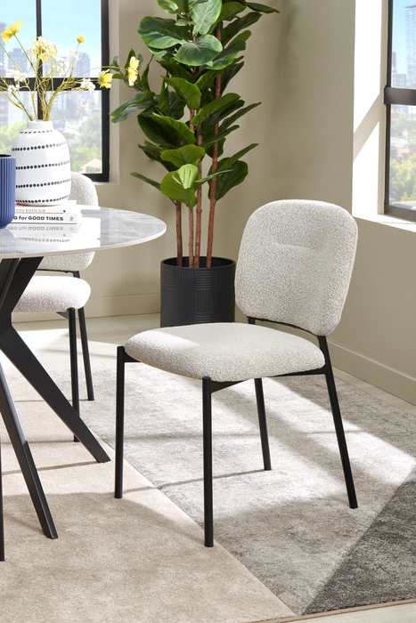 Luka Dining Chair with Boucle Fabric, Metal - Beige 