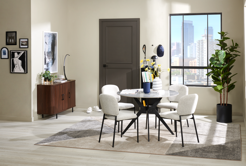Luka Dining Chair with Boucle Fabric, Metal - Beige 
