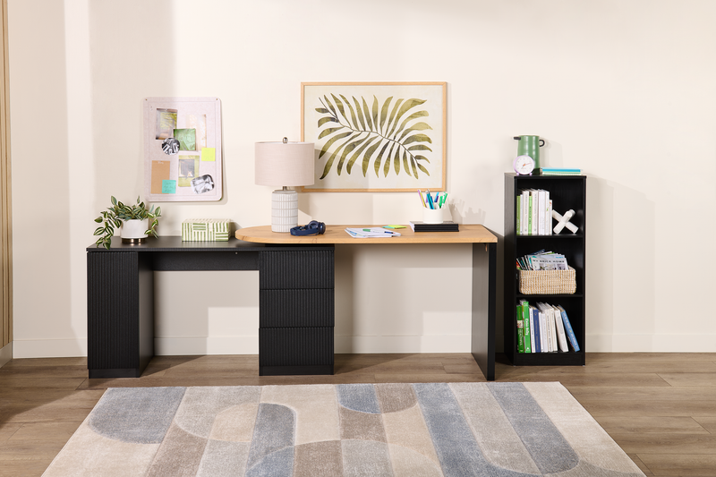 Ridley 55.1\" Convertible L-Shaped Desk with 3-Drawers - Black and Oak