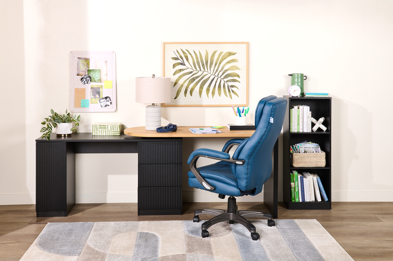 Ridley 55.1\" Convertible L-Shaped Desk with 3-Drawers - Black and Oak