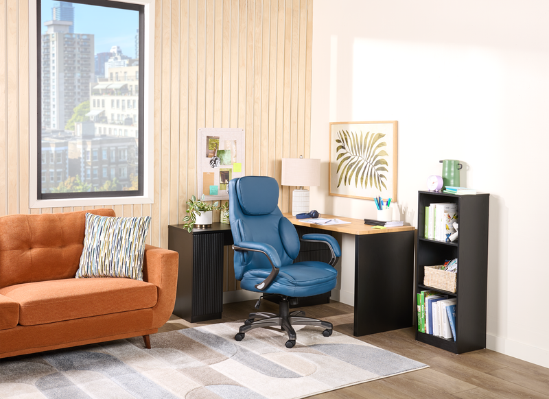 Ridley 55.1\" Convertible L-Shaped Desk with 3-Drawers - Black and Oak