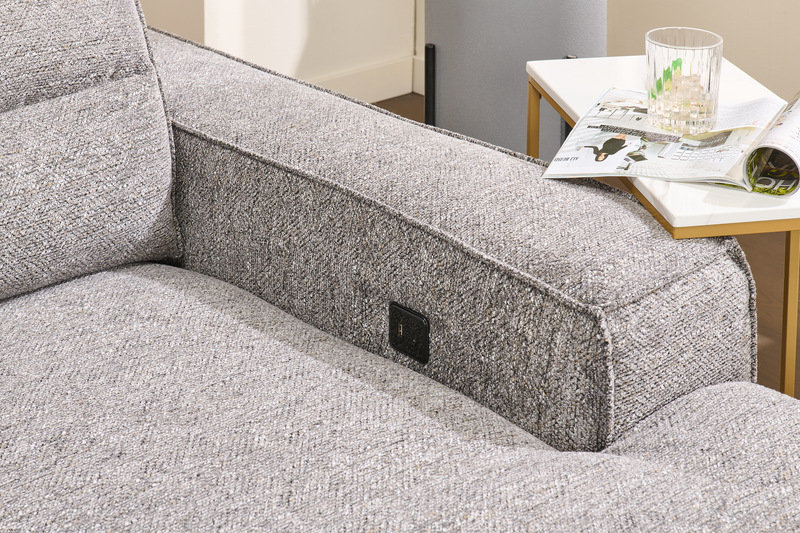 Shaquille O’Neal Home Prestige 4-Piece Sectional with Power Sliding and Storage Chaise – Grey