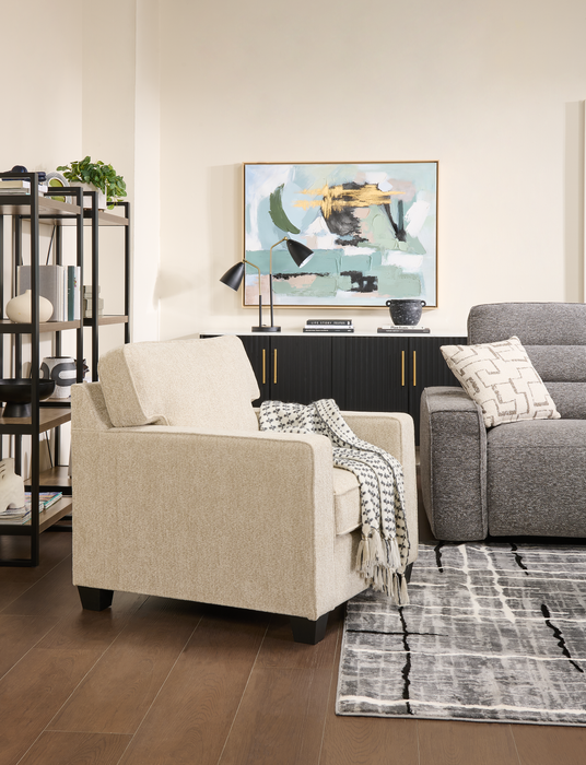 Made in Canada Lennox 35\" Chenille Fabric Chair with Reversible Cushions and Track Arms - Taupe