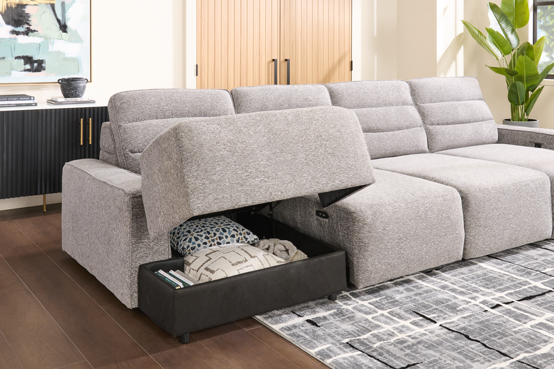 Shaquille O’Neal Home Prestige 4-Piece Sectional with Power Sliding and Storage Chaise – Grey