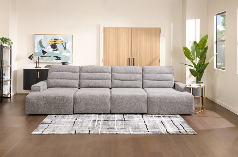 Shaquille O’Neal Home Prestige 4-Piece Sectional with Power Sliding and Storage Chaise – Grey