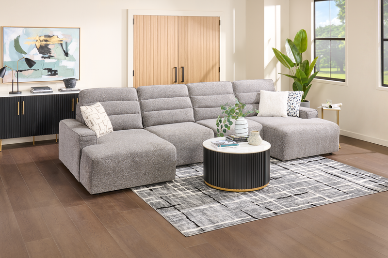 Shaquille O’Neal Home Prestige 4-Piece Sectional with Power Sliding and Storage Chaise – Grey