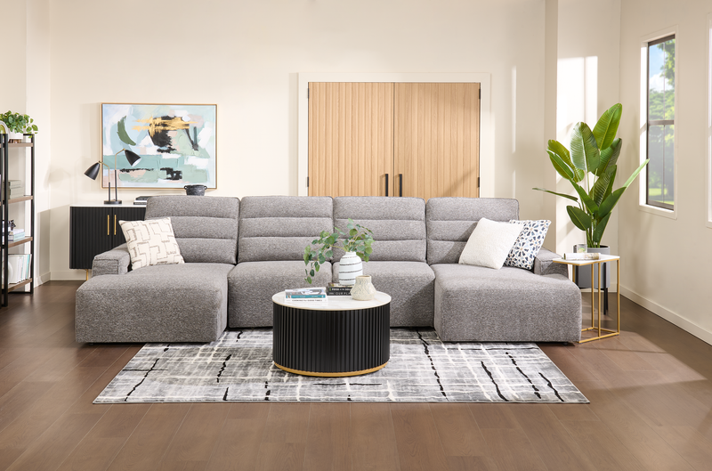 Shaquille O’Neal Home Prestige 4-Piece Sectional with Power Sliding and Storage Chaise – Grey