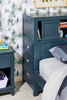 Quinn Platform Bed with Bookcase Headboard, Built-in Desk & Stool, Blue - Twin Size | Lit plateforme Quinn avec tête de lit bibliothèque, bureau intégré et tabouret, bleu - format lit simple