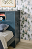 Quinn Platform Bed with Bookcase Headboard, Built-in Desk & Stool, Blue - Twin Size | Lit plateforme Quinn avec tête de lit bibliothèque, bureau intégré et tabouret, bleu - format lit simple