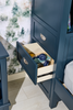 Quinn Platform Bed with Bookcase Headboard, Built-in Desk & Stool, Blue - Twin Size | Lit plateforme Quinn avec tête de lit bibliothèque, bureau intégré et tabouret, bleu - format lit simple