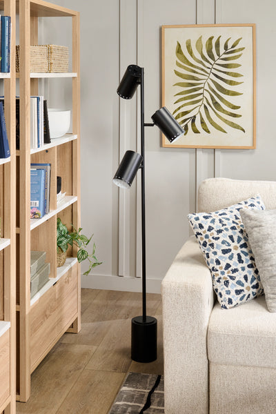 Sable 14" Modern Floor Lamp with Three Swivel Metal Shades – Black | Lampe à pied moderne Sable de 14 po avec 3 abat-jour pivotants en métal - noire | SABLEBFL