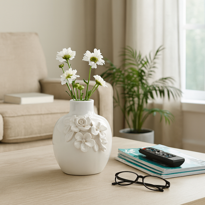 6.25” Ceramic Rose Bud Vase – White 